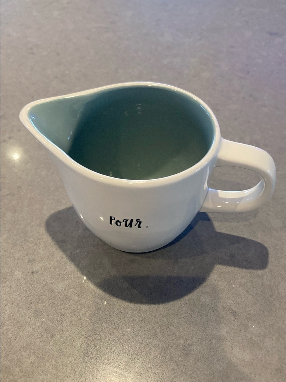 Rae Dunn White Pour Pitcher with Blue Interior